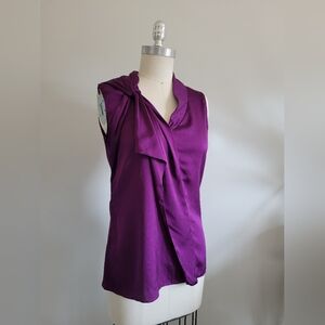 ELIE TAHARI assymetrical draped silk sleeveless top in purple
